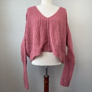 NWT Free People Alpaca Blend Oversized Cropped V Neck Sweater Size S